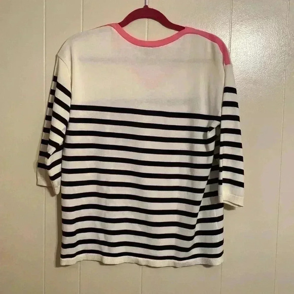 Talbots Large Petite Lightweight Sweater with Pink and Navy Blue Stripes. - Picture 2 of 4